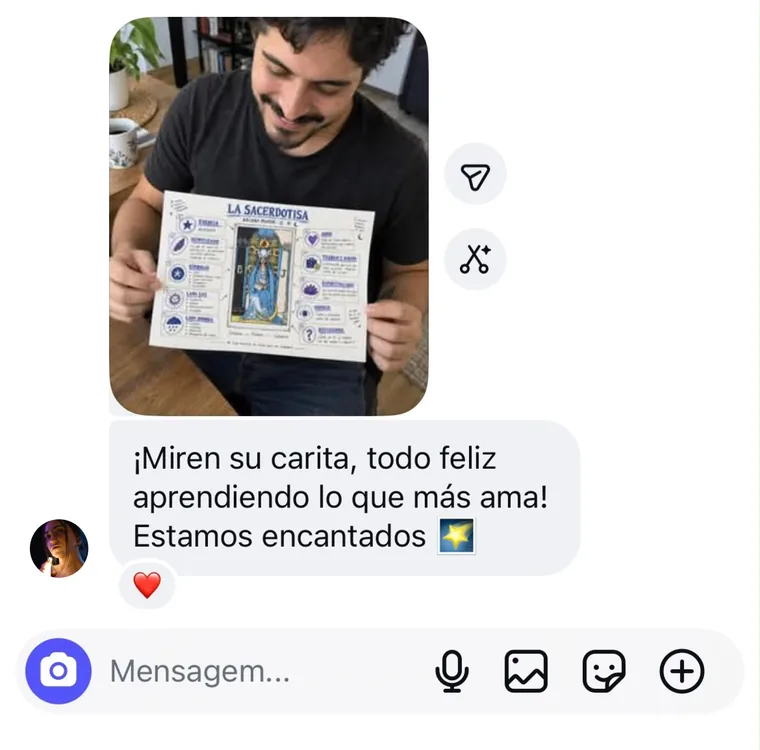Mensaje con foto: aprendiendo lo que más ama, estamos encantados