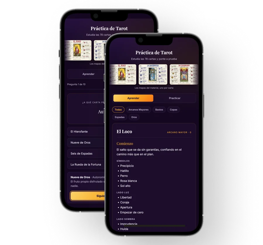 App de práctica de tarot en el celular